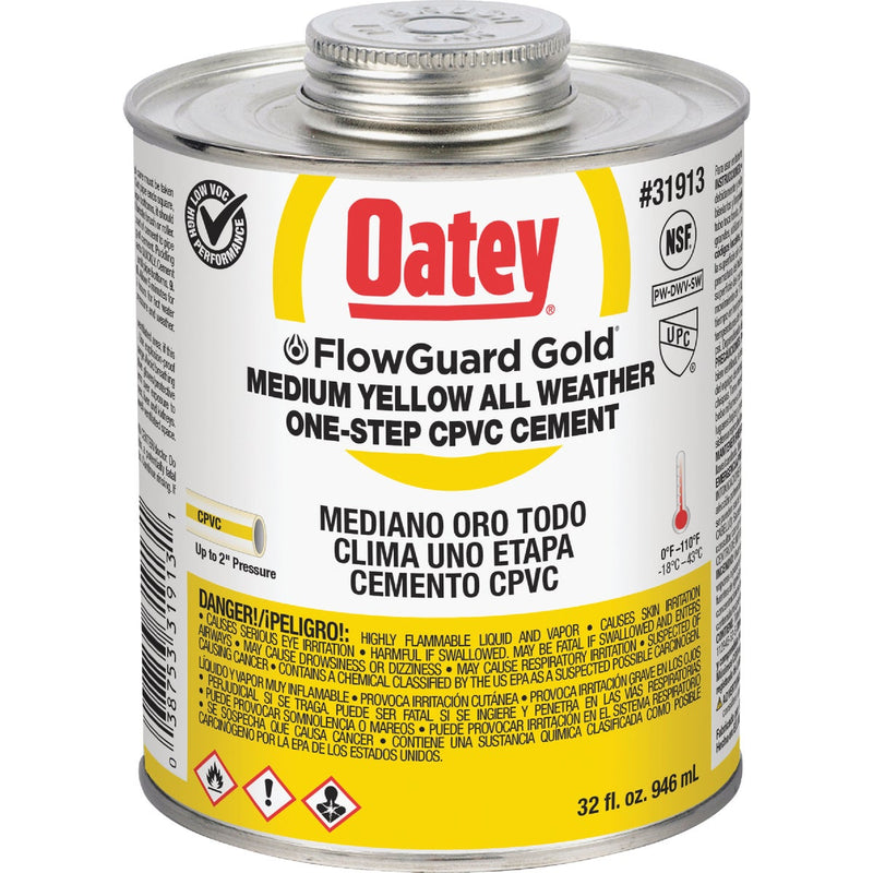 Oatey FlowGuard Gold 32 Oz. Medium Bodied Yellow All Weather One-Step CPVC Cement