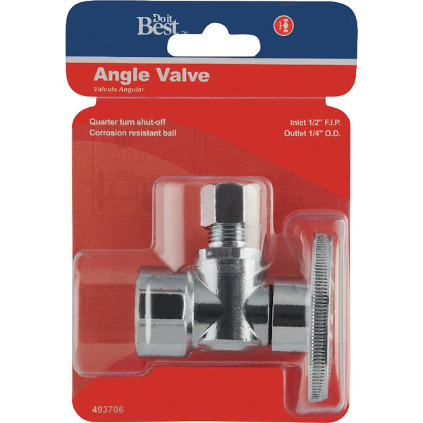 Do it Best 1/2 In. FIP x 1/4 In. OD Chrome-Plated Brass Quarter Turn Angle Valve