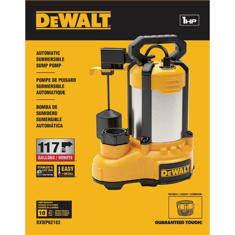 DEWALT 1 HP Submersible Stainless Steel /Cast Iron Submersible Sump Pump with Vertical Float Switch