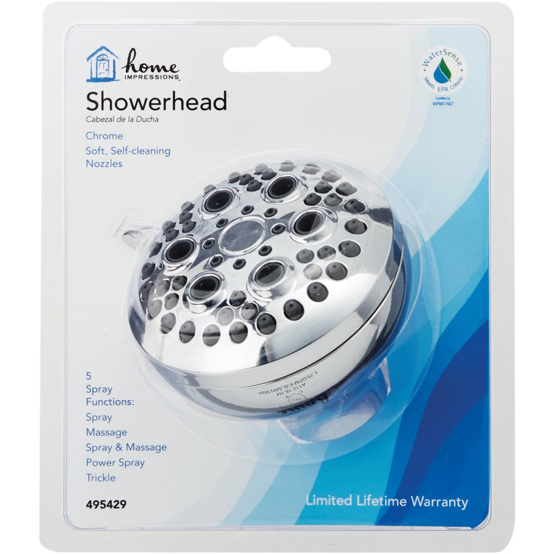 Home Impressions 5-Spray 1.8 GPM Fixed Shower Head, Chrome