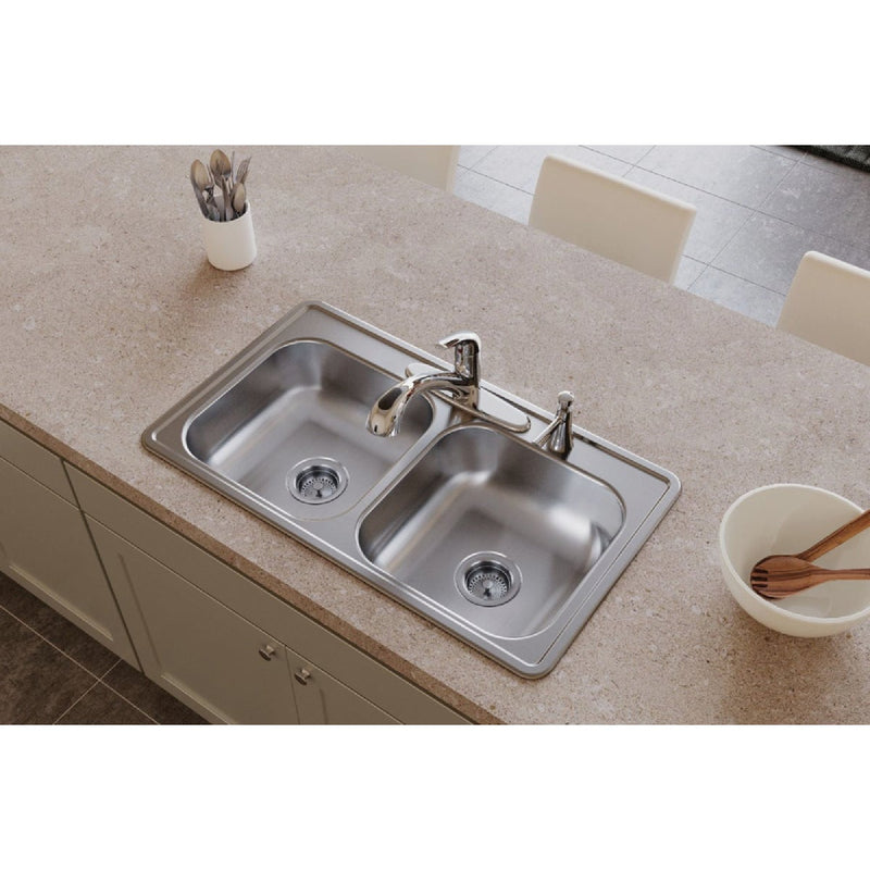 Elkay Dayton 33 In. x 19 In. x 6-7/16 In. Equal Double Bowl Drop-In Kitchen Sink, Stainless Steel