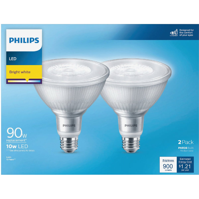 Philips 90W Equivalent Bright White PAR38 Medium LED Floodlight Light Bulb (2-Pack)