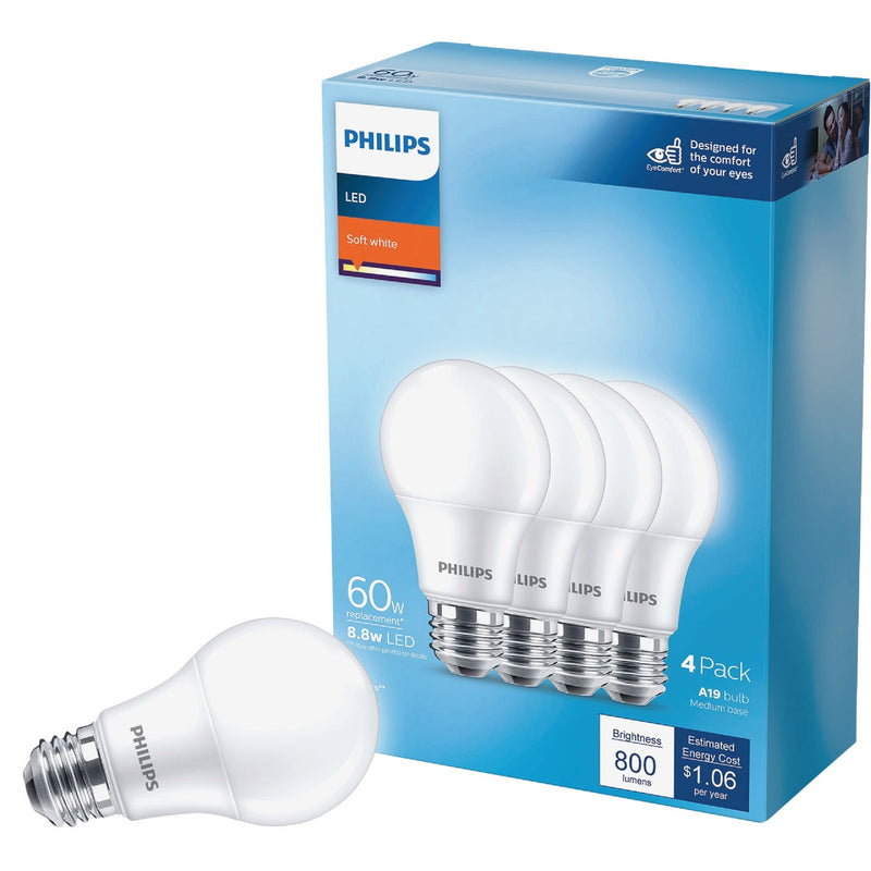 Philips 60W Equivalent Soft White A19 Medium LED Light Bulb (4-Pack)