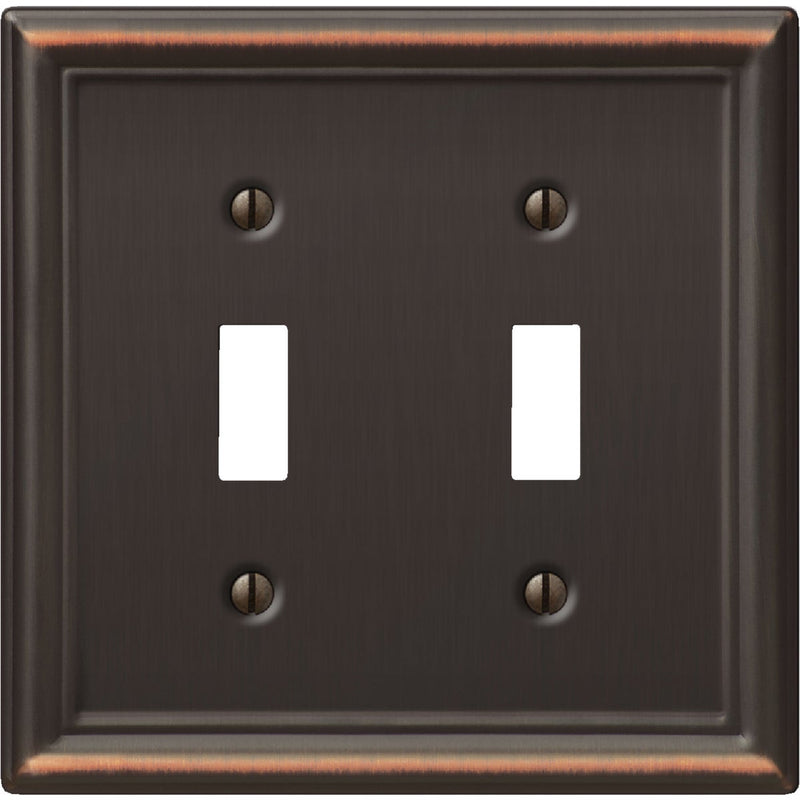 Amerelle Chelsea 2-Gang Stamped Steel Toggle Switch Wall Plate, Aged Bronze