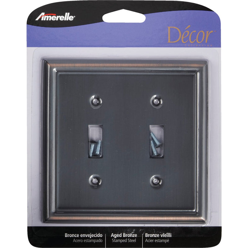 Amerelle Chelsea 2-Gang Stamped Steel Toggle Switch Wall Plate, Aged Bronze