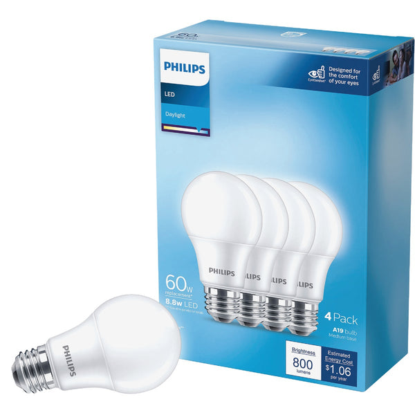 Philips 60W Equivalent Daylight A19 Medium LED Light Bulb (4-Pack)