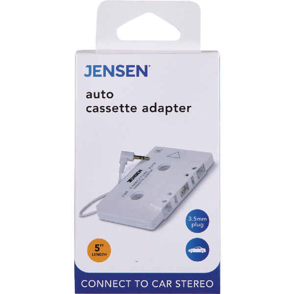 Jensen 2 Ft. Cord 3.5mm Plug White Auto Cassette Adapter