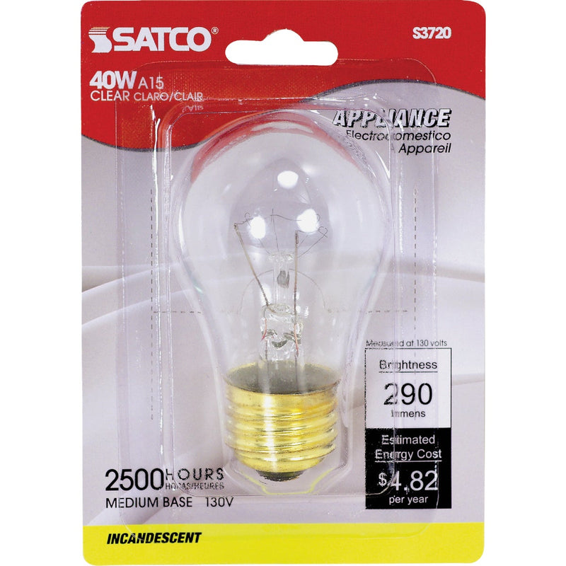 Satco 40W Clear Medium A15 Incandescent Appliance Light Bulb