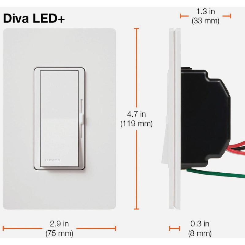 Lutron Diva Incandescent/Halogen/LED/CFL Ivory Slide Dimmer Switch