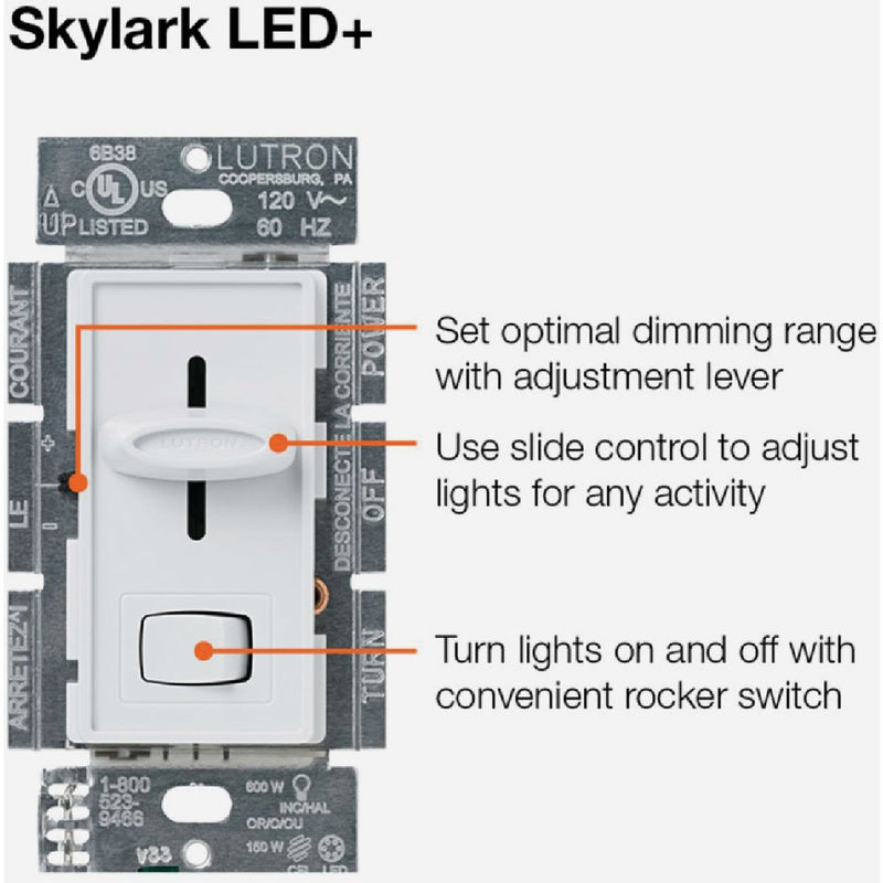 Lutron Skylark Incandescent/Halogen/LED/CFL Ivory Slide Dimmer Switch