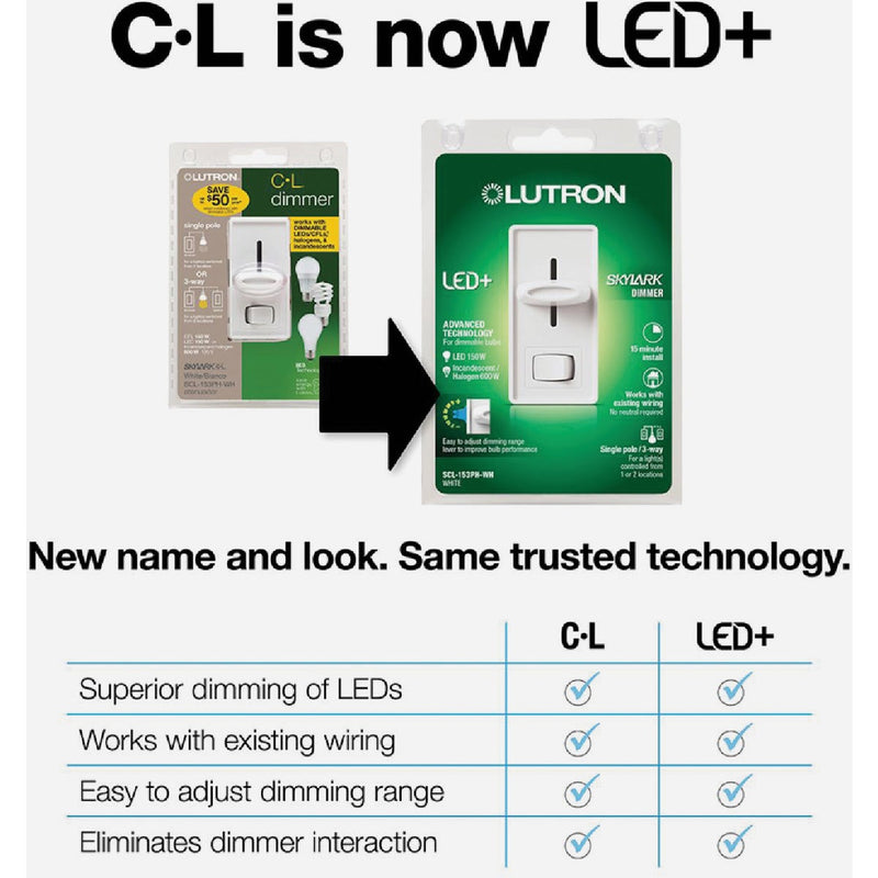 Lutron Skylark Incandescent/Halogen/LED/CFL White Slide Dimmer Switch