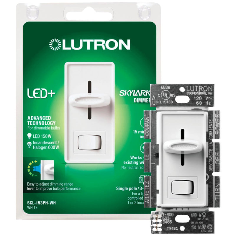 Lutron Skylark Incandescent/Halogen/LED/CFL White Slide Dimmer Switch