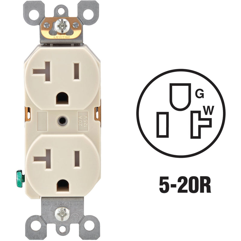 Leviton 20A Light Almond Tamper Resistant Residential Grade 5-20R Duplex Outlet