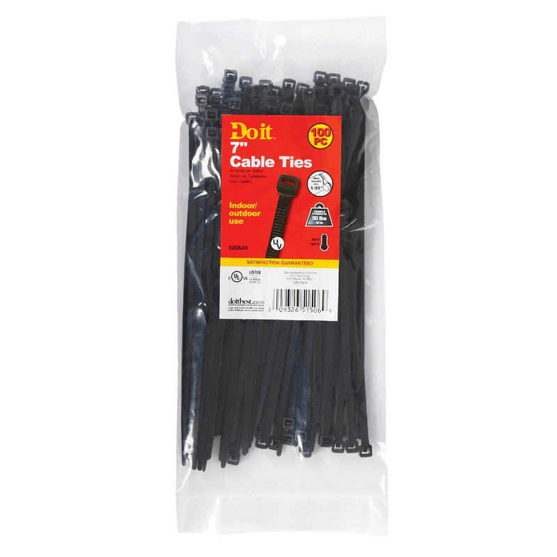 Do it 7 In. x 0.189 In. Black Molded Nylon Weather Resistant Cable Tie (100-Pack)