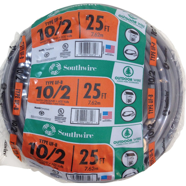 Southwire 25 Ft. 10 AWG 3-Conductor UFW/G Electrical Wire