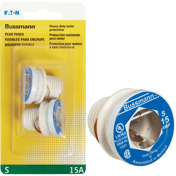 Bussmann 15A S Time-Delay Plug Fuse (2-Pack)