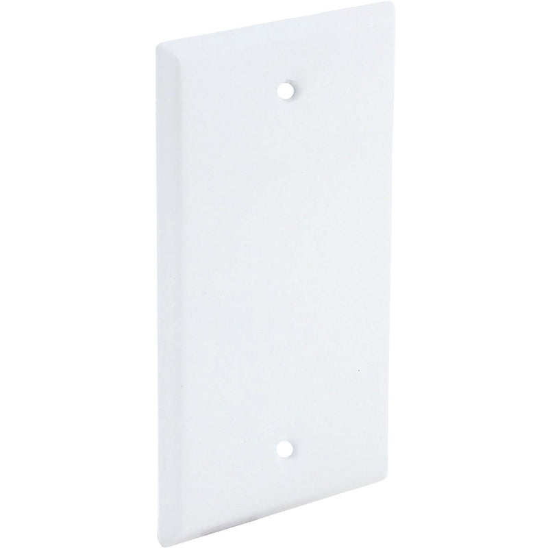 Bell Single Gang Rectangular Die-Cast Metal White Blank Outdoor Box Cover, Carded