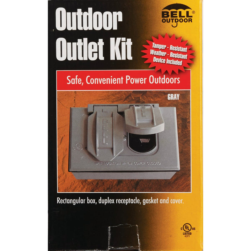 Bell Gray Horizontal Mount Tamper Resistant Outdoor Outlet Kit