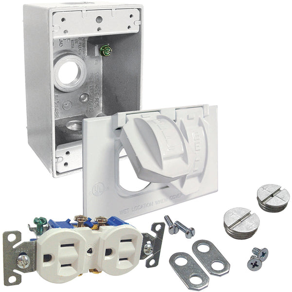 Bell White Horizontal Mount Tamper Resistant Outdoor Outlet Kit