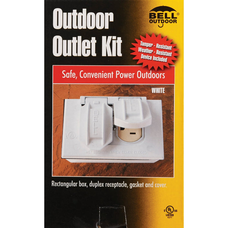 Bell White Horizontal Mount Tamper Resistant Outdoor Outlet Kit