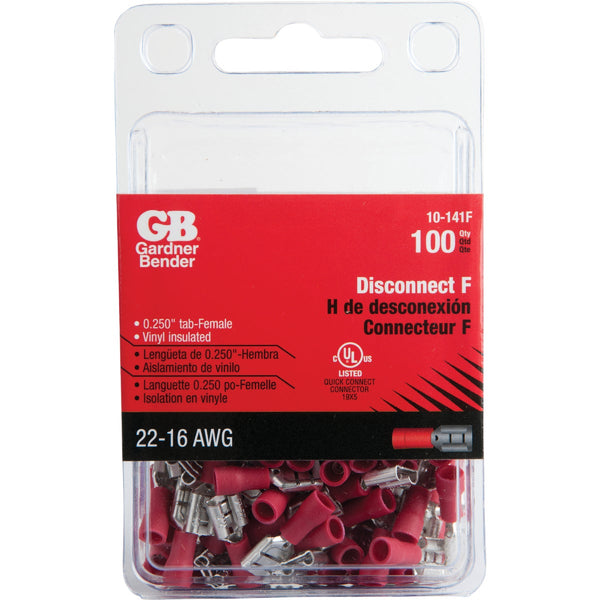 Gardner Bender 22 to 16 AWG Female Red Vinyl-Insulated Barrel Disconnect (100-Pack)