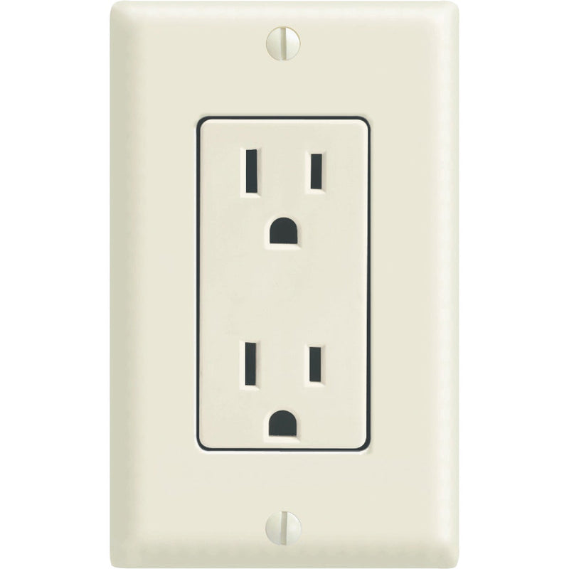 Leviton Decora 15A Light Almond Residential Grade 5-15R Duplex Outlet with Wall Plate