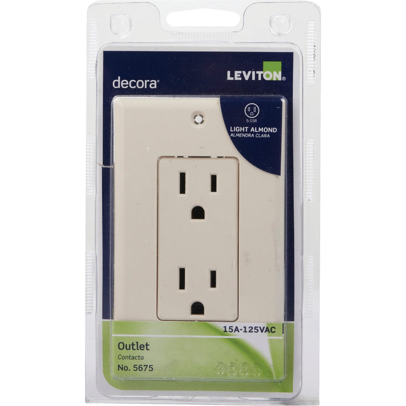 Leviton Decora 15A Light Almond Residential Grade 5-15R Duplex Outlet with Wall Plate