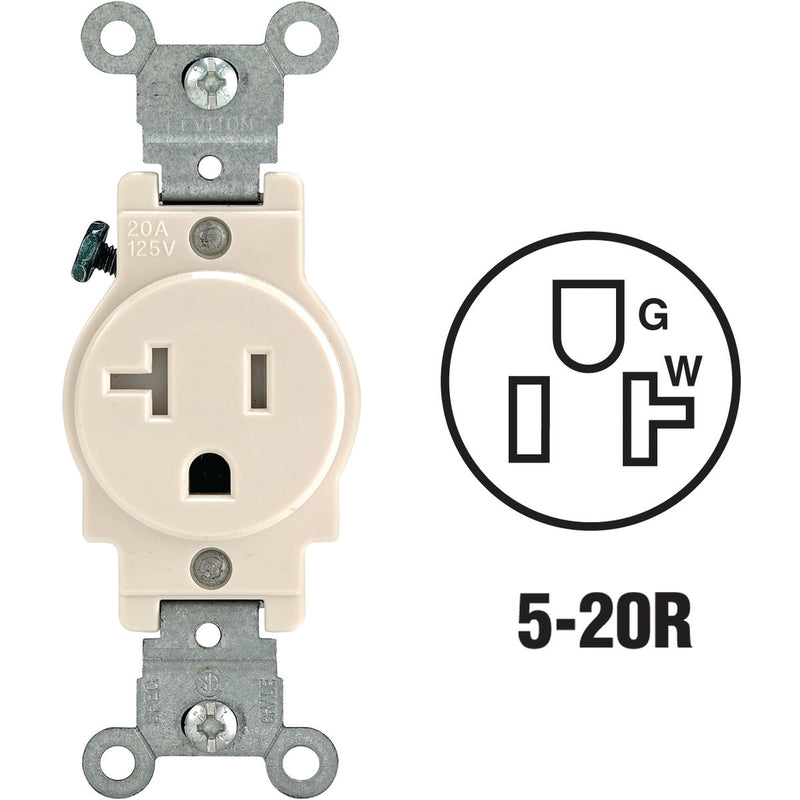 Leviton 20A Light Almond Commercial Grade 5-20R Tamper Resistant Single Outlet