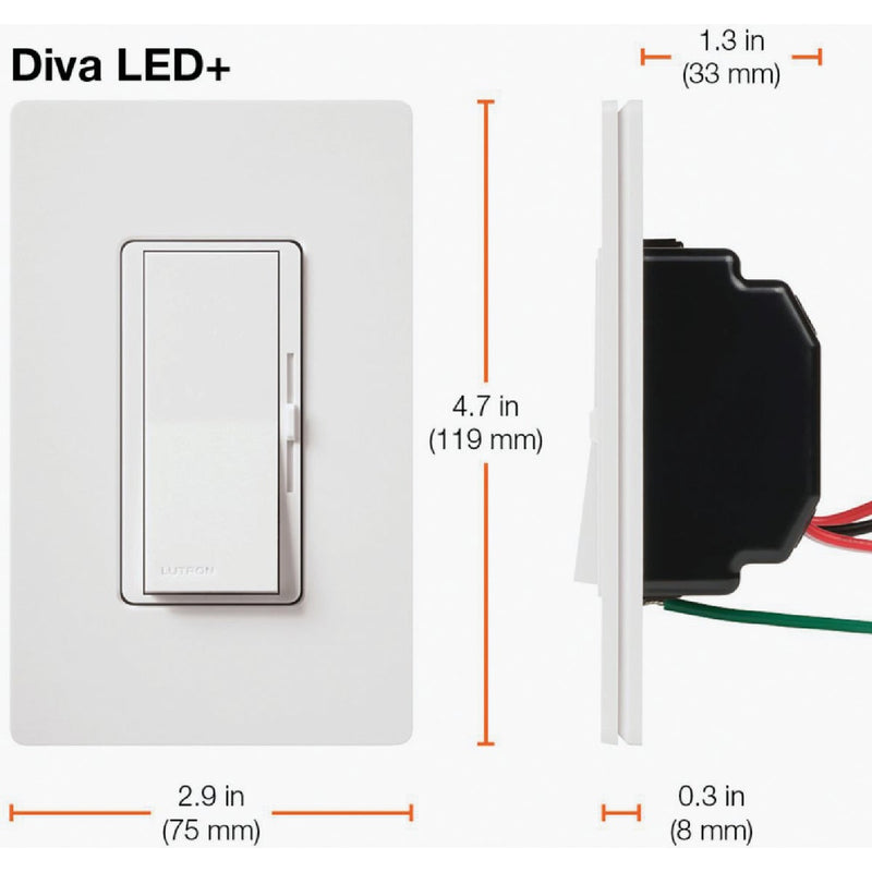 Lutron Diva Incandescent/Halogen/LED/CFL Light Almond Slide Dimmer Switch