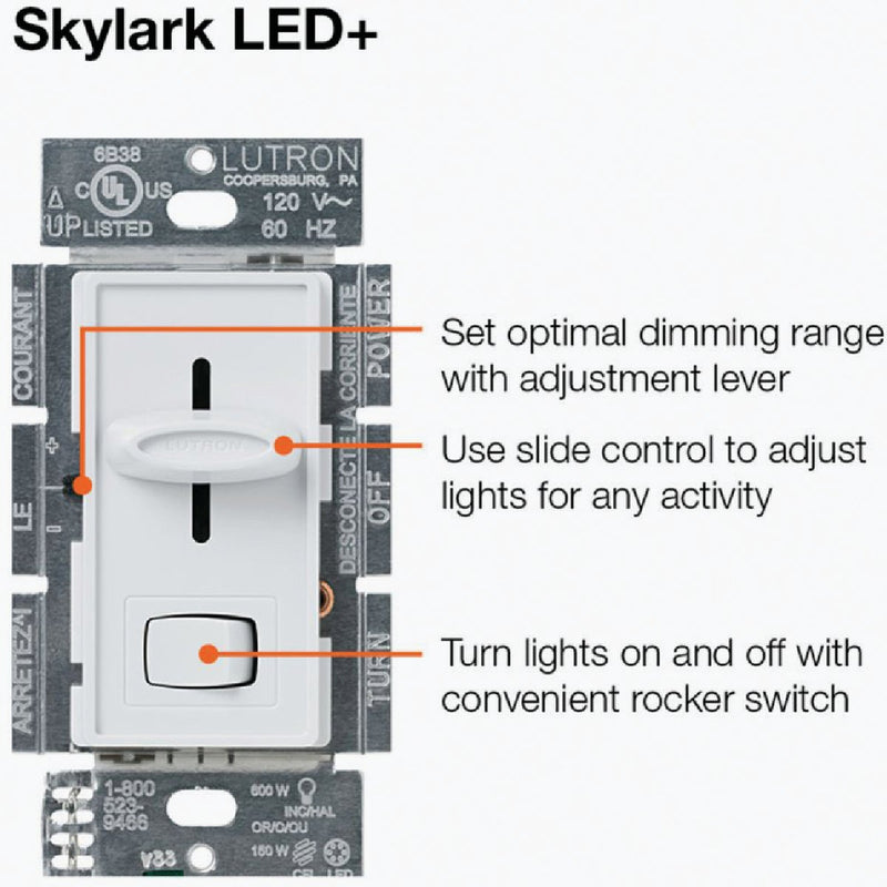 Lutron Skylark Incandescent/Halogen/LED/CFL Light Almond Slide Dimmer Switch