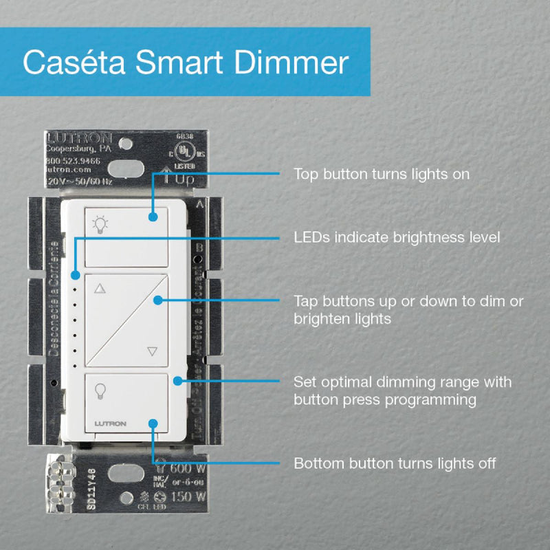 Lutron Caseta White 120V 1.25A Wireless Dimmer