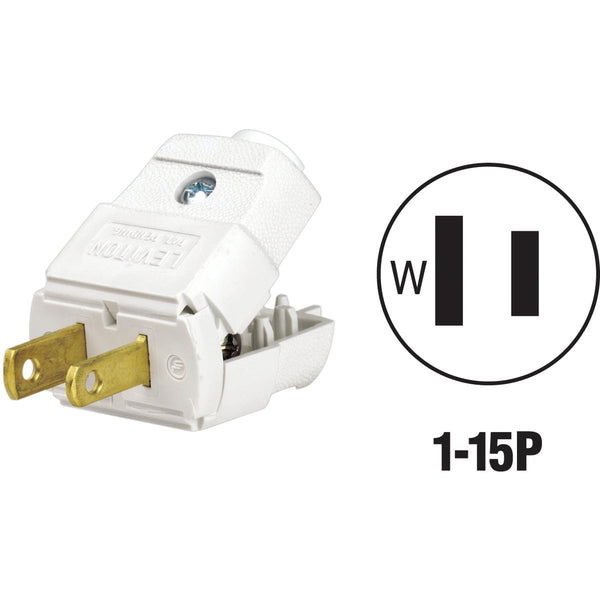 Leviton 15A 125V 2-Wire 2-Pole Clamp Tight Cord Plug, White