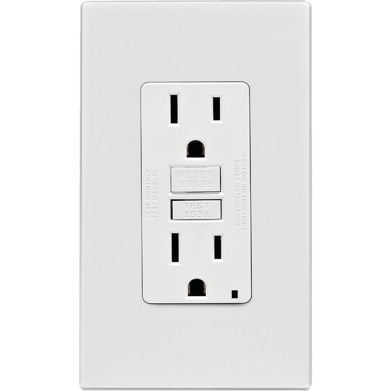 Leviton SmartlockPro Self-Test 15A White Residential Grade 5-15R GFCI Outlet with Screwless Wall Plate