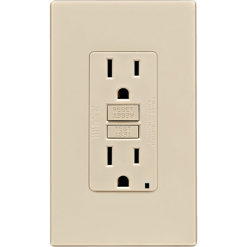 Leviton SmartlockPro Self-Test 15A Light Almond Residential Grade 5-15R GFCI Outlet with Screwless Wall Plate