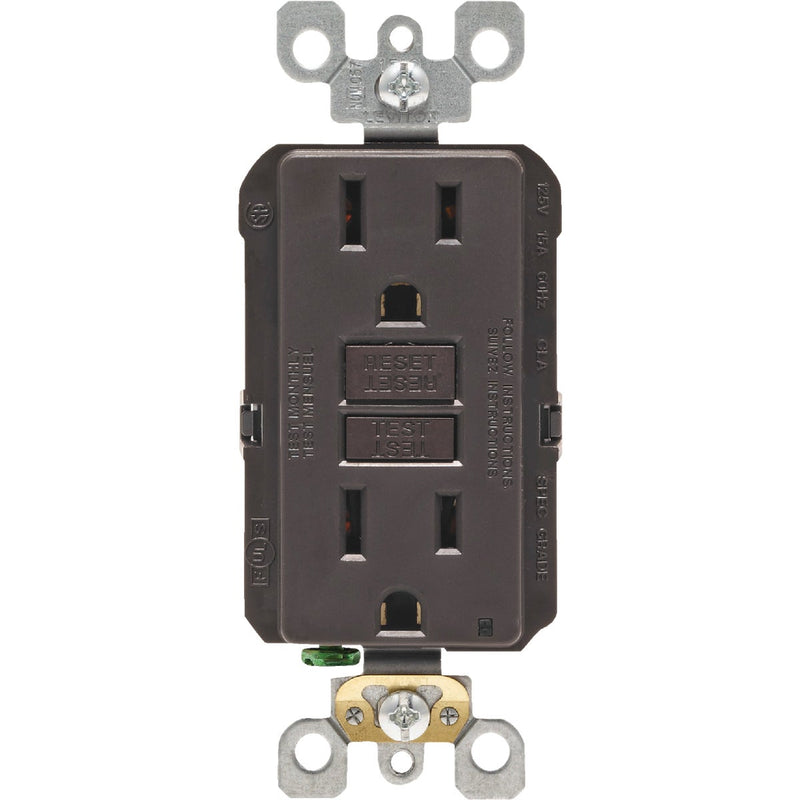 Leviton SmartlockPro Self-Test 15A Brown Residential Grade Rounded Corner 5-15R GFCI Outlet