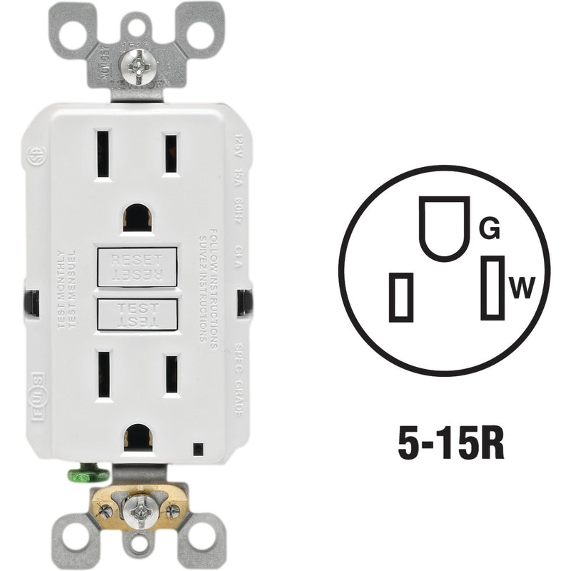 Leviton SmartlockPro Self-Test 15A White Residential Grade Rounded Corner 5-15R GFCI Outlet