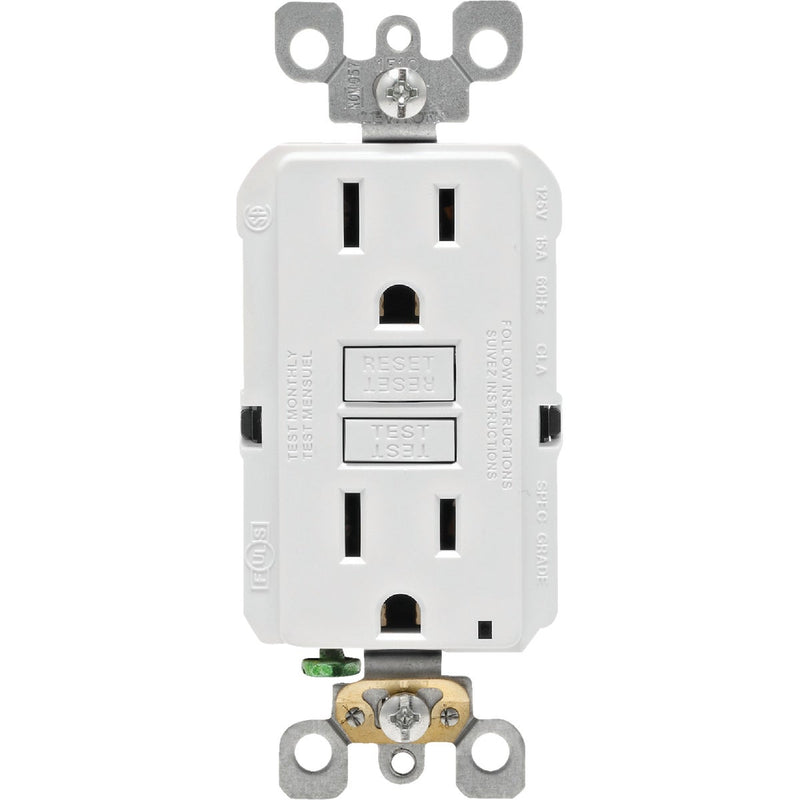 Leviton SmartlockPro Self-Test 15A White Residential Grade Rounded Corner 5-15R GFCI Outlet