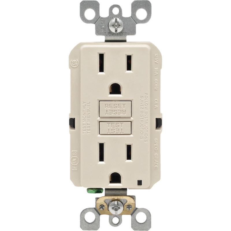 Leviton SmartlockPro Self-Test 15A Light Almond Residential Grade Rounded Corner 5-15R GFCI Outlet