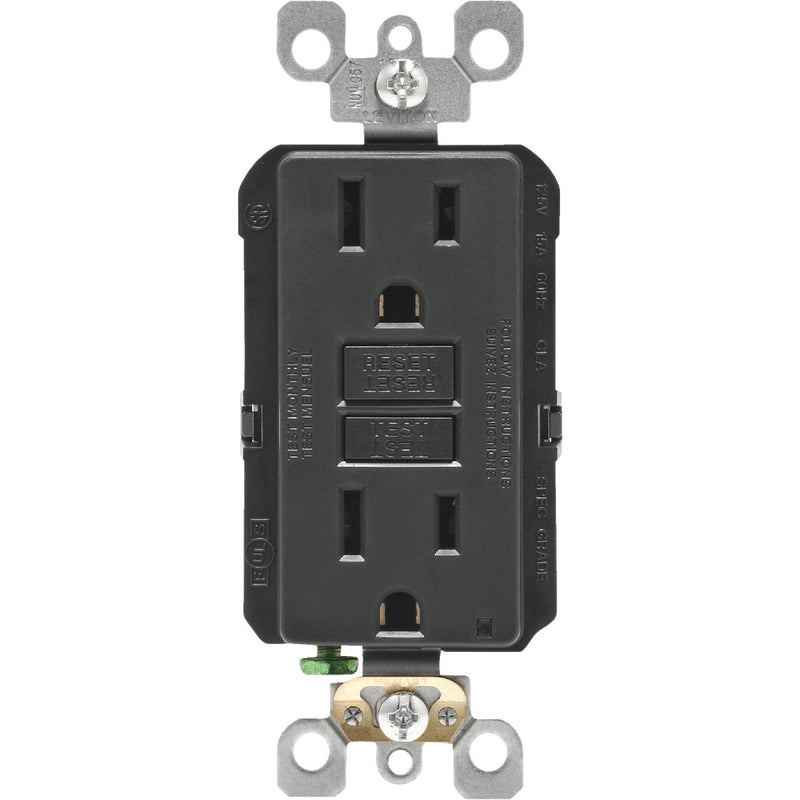 Leviton SmartlockPro Self-Test 15A Black Residential Grade Rounded Corner 5-15R GFCI Outlet