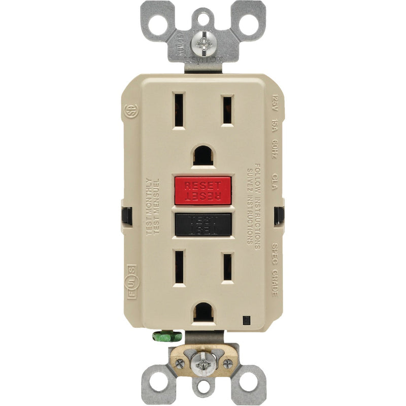 Leviton SmartlockPro Self-Test 15A Ivory Residential Grade 5-15R GFCI Outlet