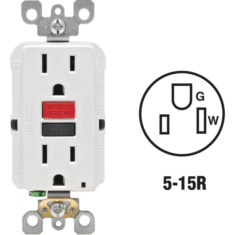 Leviton SmartlockPro Self-Test 15A White Residential Grade 5-15R GFCI Outlet