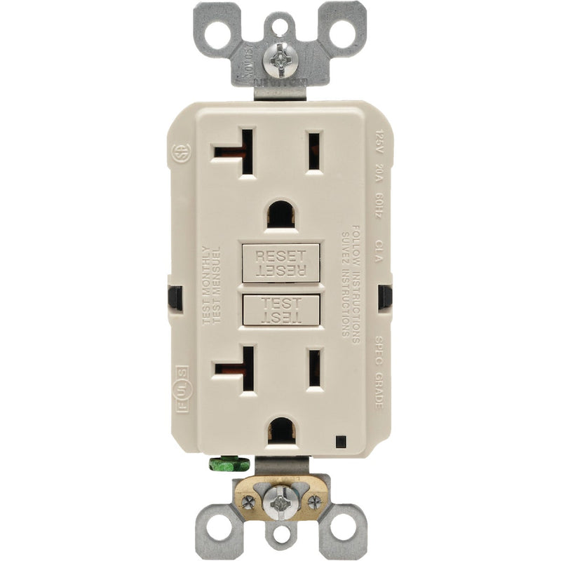 Leviton SmartlockPro Self-Test 20A Light Almond Commercial Grade Rounded Corner 5-20R GFCI Outlet