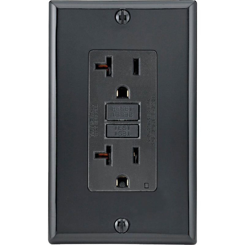 Leviton SmartlockPro Self-Test 20A Black Commercial Grade 5-20R GFCI Outlet with Wall Plate