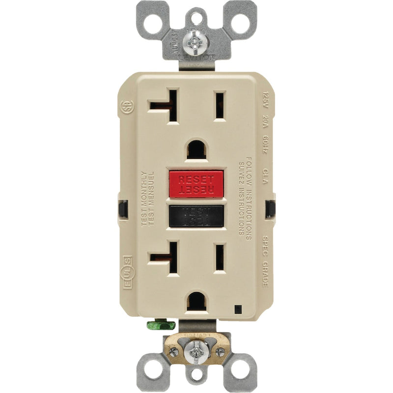 Leviton SmartlockPro Self-Test 20A Ivory Commercial Grade 5-20R GFCI Outlet