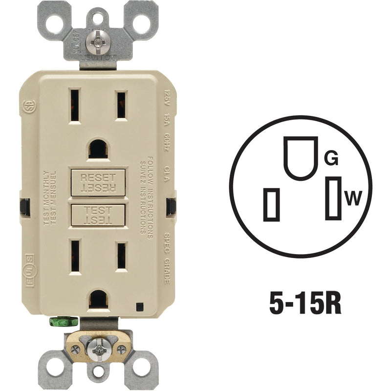 Leviton SmartlockPro Self-Test 15A Ivory Residential Grade Rounded Corner 5-15R GFCI Outlet (3-Pack)