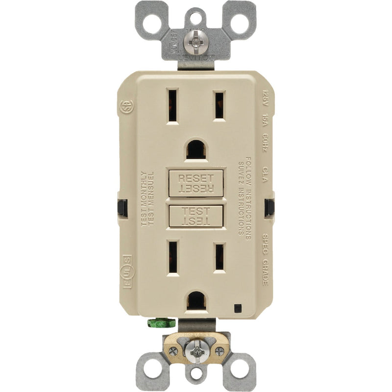 Leviton SmartlockPro Self-Test 15A Ivory Residential Grade Rounded Corner 5-15R GFCI Outlet (3-Pack)