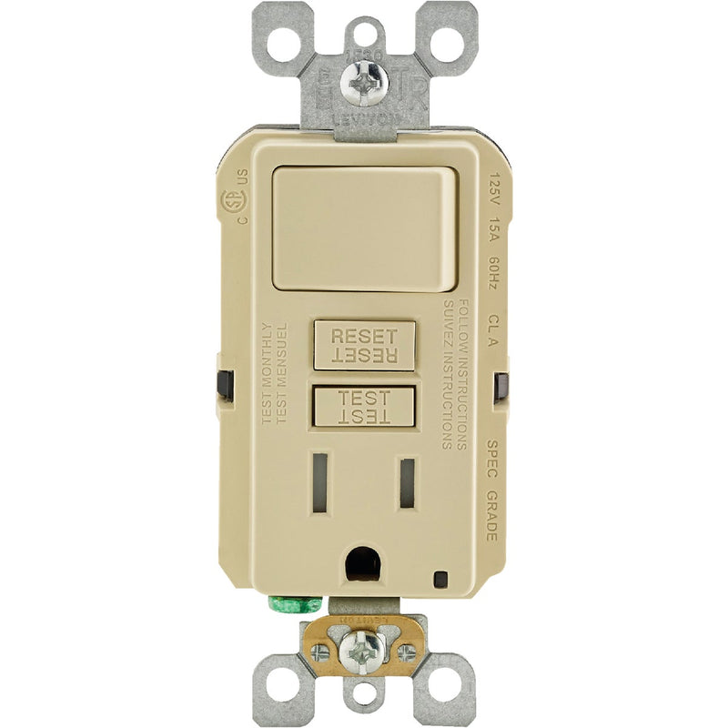 Leviton Ivory 15A Self-Test Tamper Resistant GFCI Switch & Outlet Combination With Wallplate