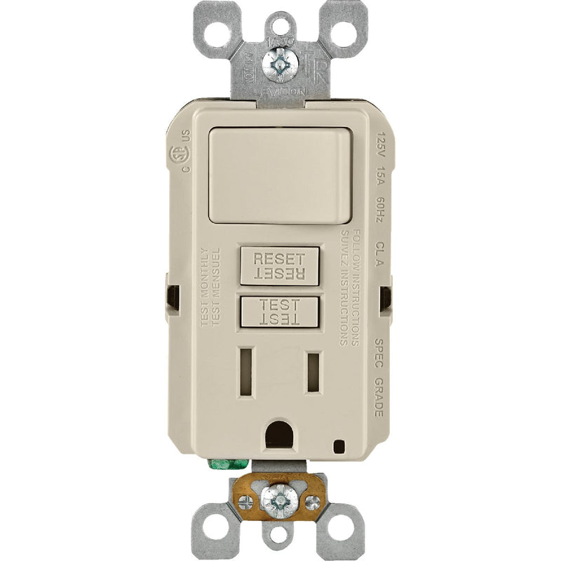 Leviton Light Almond 15A Self-Test Tamper Resistant GFCI Switch & Outlet Combination With Wallplate