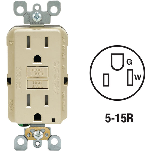 Leviton SmartlockPro Self-Test 15A Ivory Residential Grade Tamper Resistant 5-15R GFCI Outlet