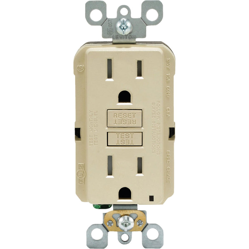 Leviton SmartlockPro Self-Test 15A Ivory Residential Grade Tamper Resistant 5-15R GFCI Outlet